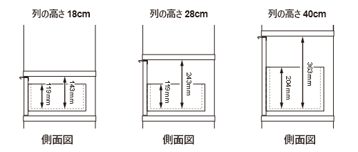 奥行き36cm/引出寸法/側面図
