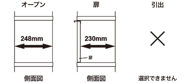 奥行き25cm/パネル/なし/オープン・扉/側面図