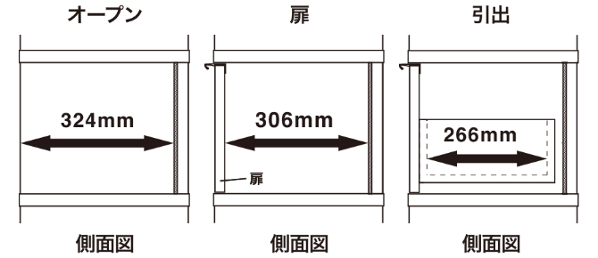 奥行き36cm/パネル/あり/オープン・扉/側面図
