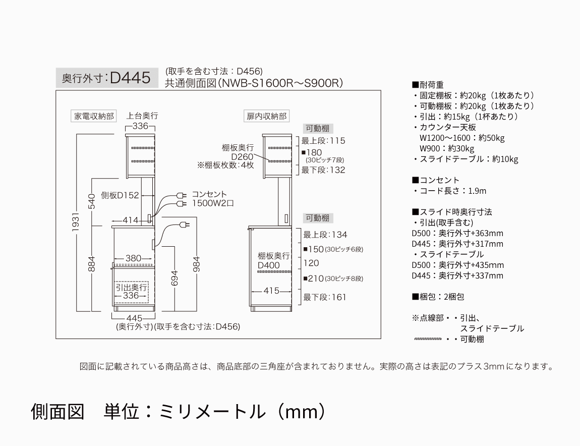 NW 食器棚 開き扉＆下台引出タイプ