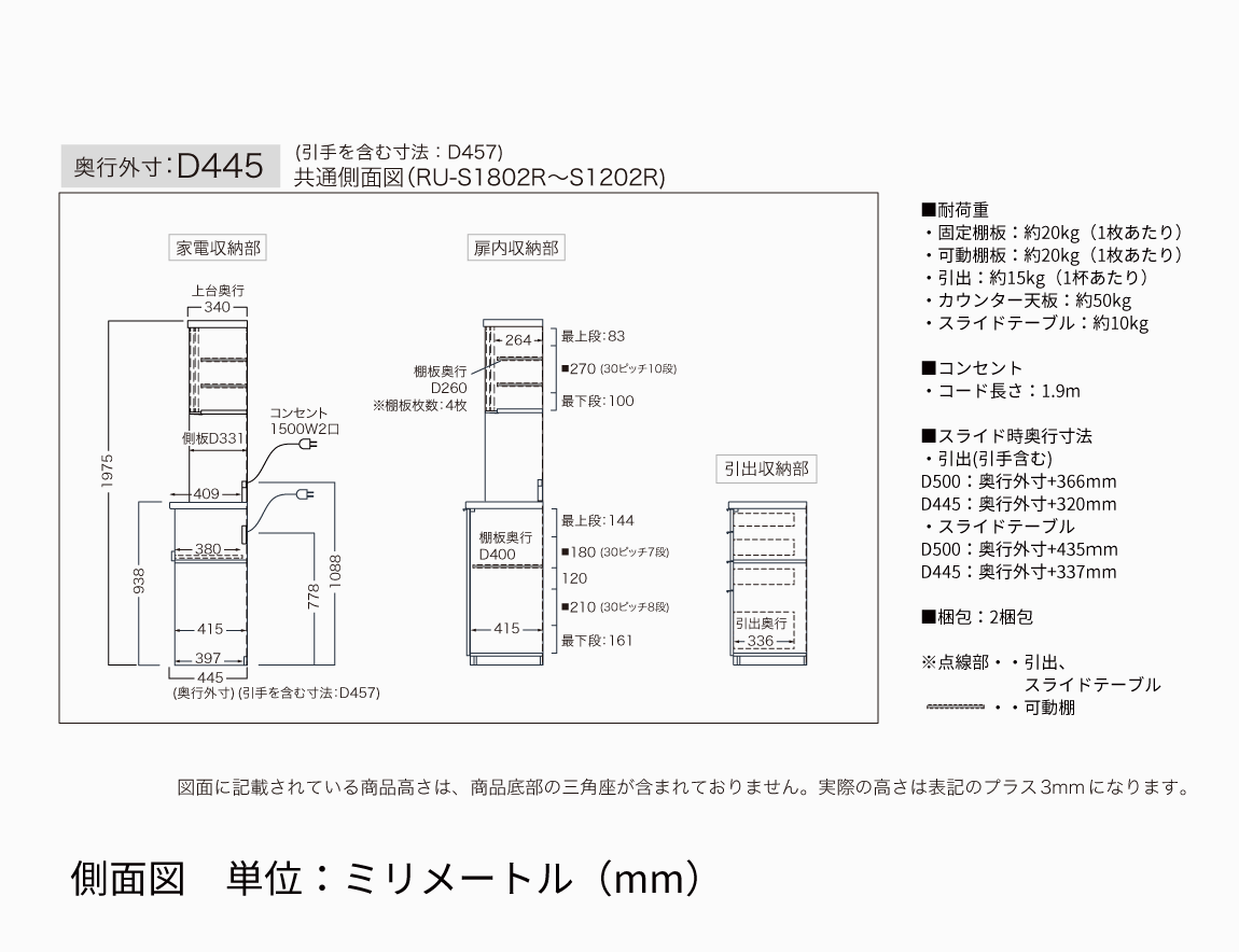 RU 食器棚  高さ197.8cm 下台オープンタイプ
