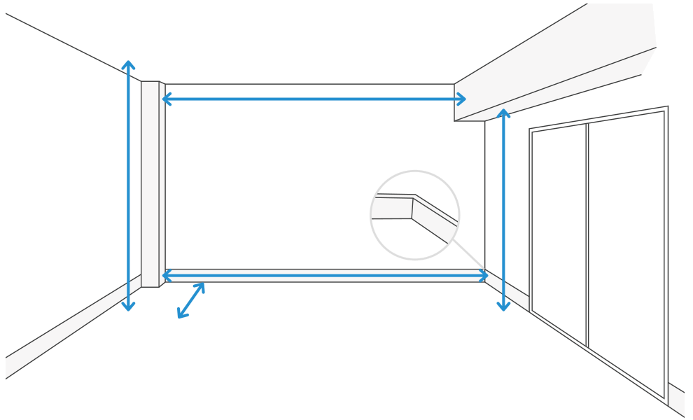梁や柱などの出っ張り、巾木などを考慮してオーダー家具の設置スペースを測る