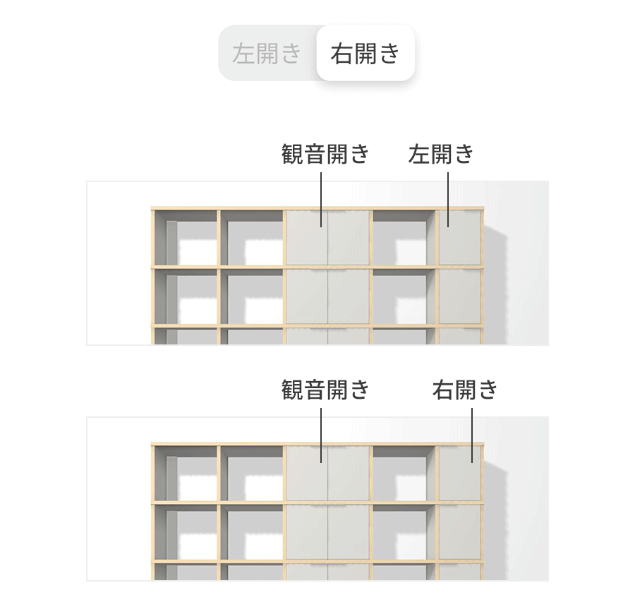 扉の開き方を右開き・左開きから選択する